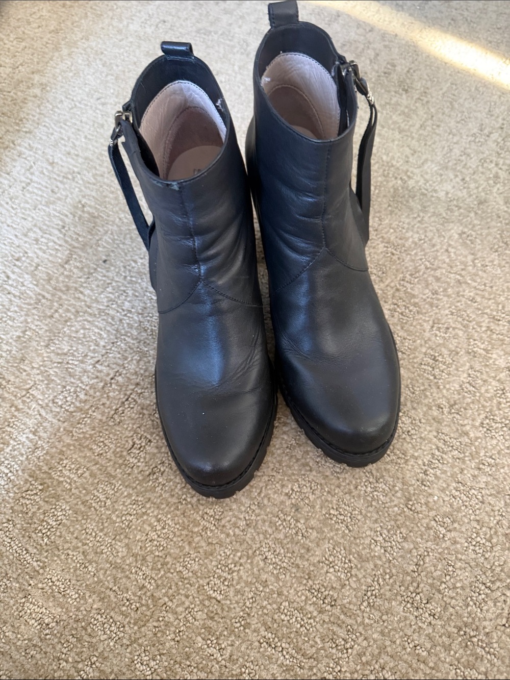 Classic Black Real Leather Ankle Booties with Side Zip